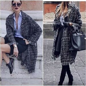 Zara boucle tweed frayed edge coat